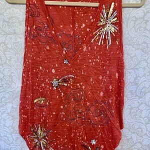 Embellished Red Sleeveless Top